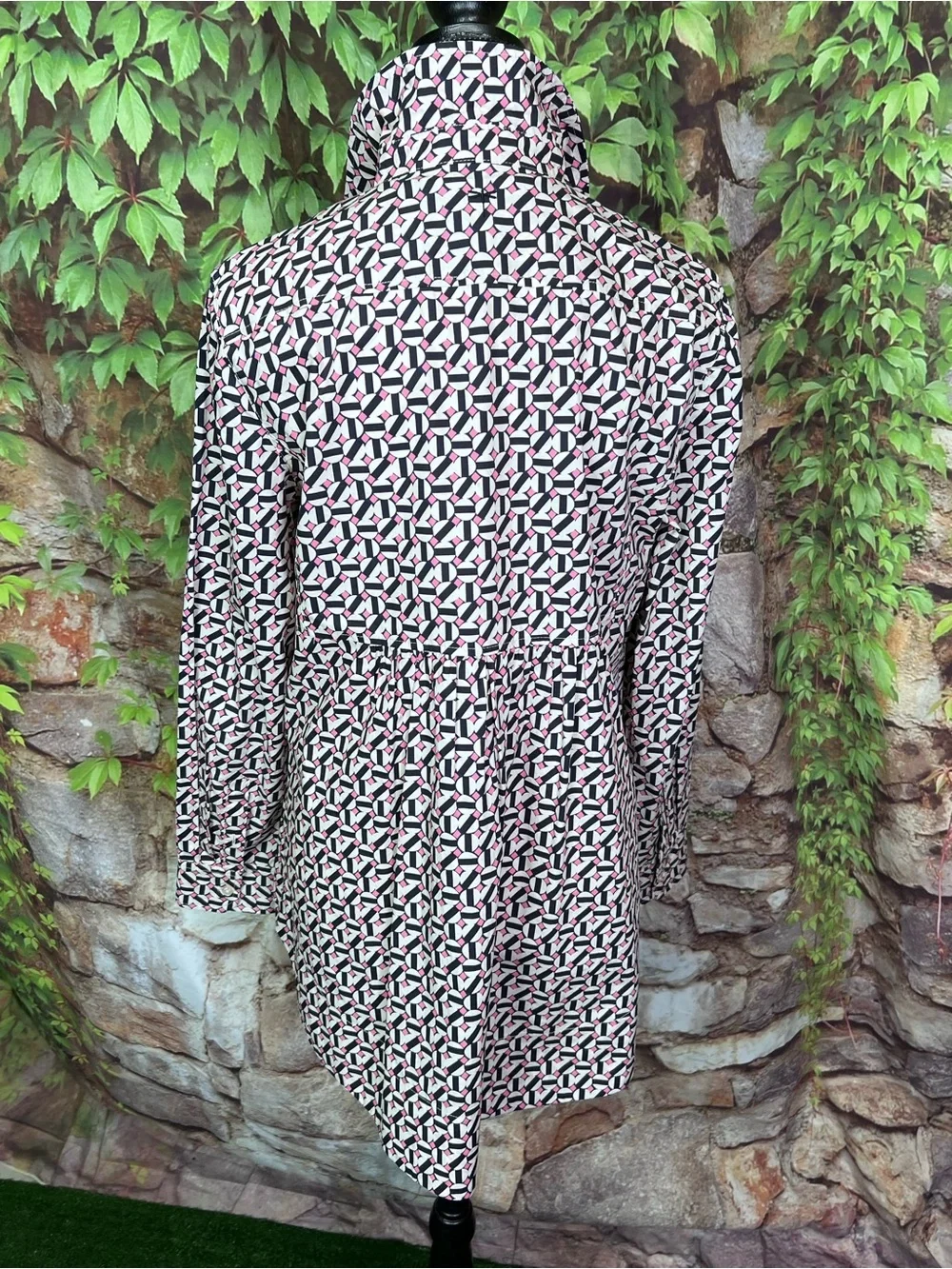 TYLER BOE Navy, Pink, and Cream Preppy Covered Button Front Pleated Yoke Top, 8 - Picture 10 of 16